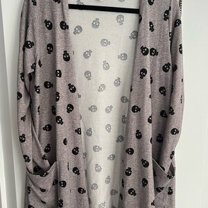 LLR Gray Swing Cardigan with Black Skull Print
